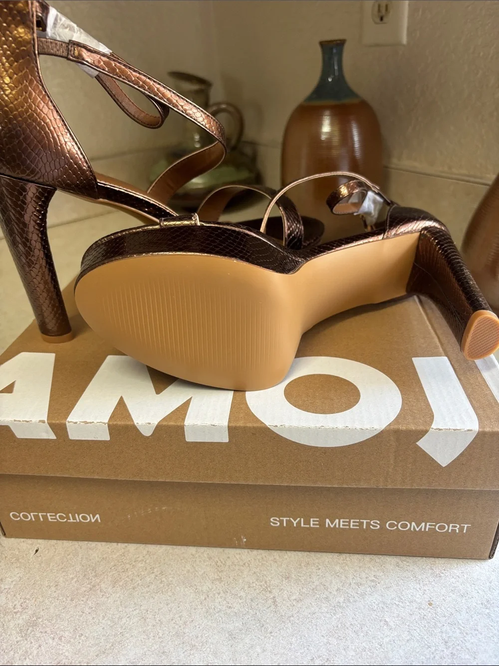 Sam Edelman Metallic Bronze Snake-Embossed Platform Sandals